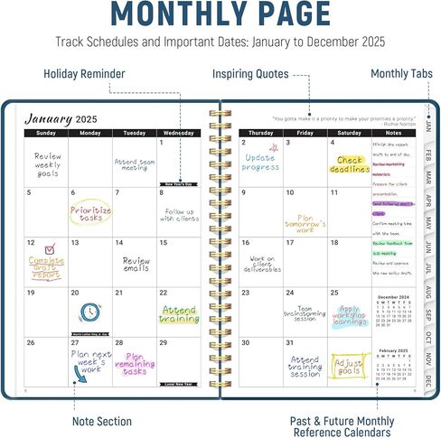 2025 Planner - Weekly and Monthly Planner Spiral Bound, Jan 2025 - Dec 2025, A4 Size (8.5" x 11"), Inner Pocket, Twin-Wire Binding，Planner with Tabs, for School Office Home Planning-Prussian Blue in Kuwait