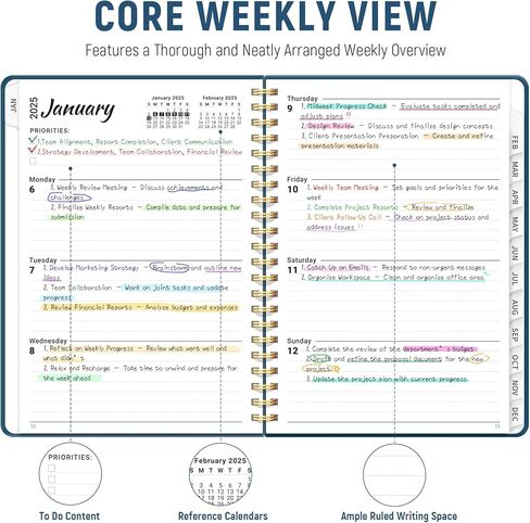 2025 Planner - Weekly and Monthly Planner Spiral Bound, Jan 2025 - Dec 2025, A4 Size (8.5" x 11"), Inner Pocket, Twin-Wire Binding，Planner with Tabs, for School Office Home Planning-Prussian Blue in Kuwait