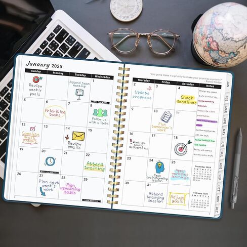 2025 Planner - Weekly and Monthly Planner Spiral Bound, Jan 2025 - Dec 2025, A4 Size (8.5" x 11"), Inner Pocket, Twin-Wire Binding，Planner with Tabs, for School Office Home Planning-Prussian Blue in Kuwait