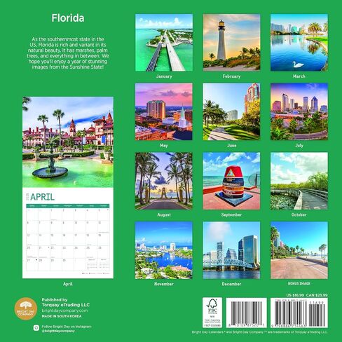 2025 Florida Monthly Wall Calendar by Bright Day, 12 x 12 Inch USA Jacksonville Miami Keys in Saudi Arabia