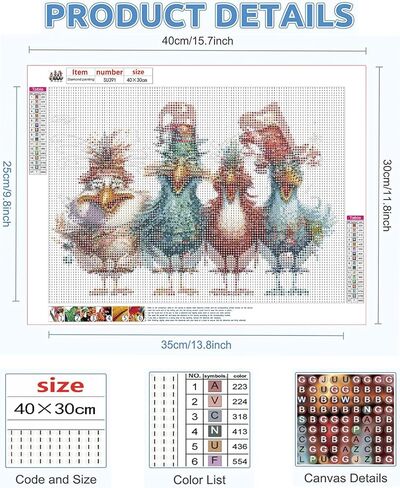 clakinla الدجاجة الماس الفن مجموعات الرسم للبالغين، 5d الدجاج الماس الفن مجموعات الرسم للمبتدئين، عيد الميلاد جوهرة اللوحة عدة الماس النقاط اللوحة لهدايا ديكور الحائط المنزل 12x16 بوصة in Kuwait