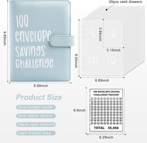 100 Envelopes Money Saving Challenge - A5 Money Saver Budget Binder Book with Pen and 100 Smile Tags, 100-Days of Easy and Funny Ways to Save $5,050 Cash Envelope Challenge Binder, Blue in Saudi Arabia