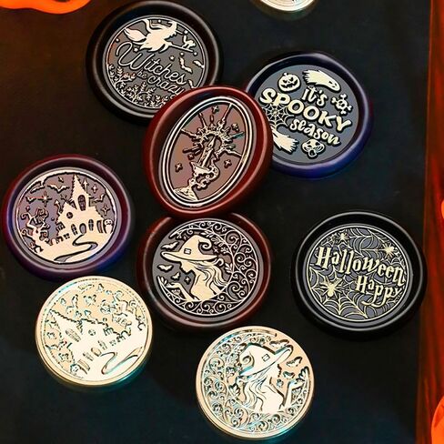 Halloween Wax Seal Stamp, Cat Moon Bat Sealing Wax Stamp, 25mm/1.0inch Removable Brass Head Sealing Stamp with Wooden Handle for Halloween Easter Party Invitation Envelope Greeting Card (H05) in Saudi Arabia