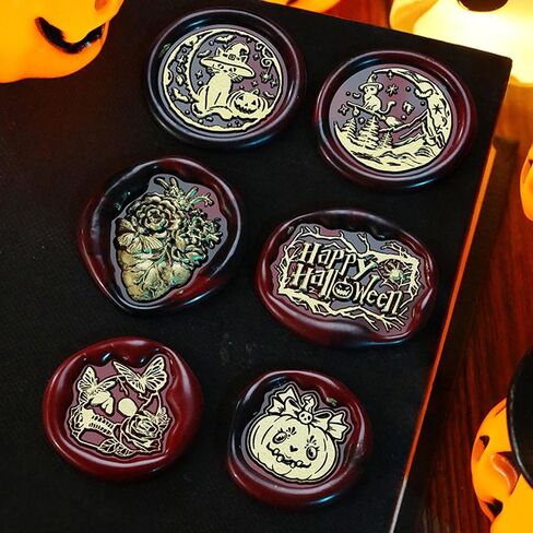 Halloween Wax Seal Stamp, Cat Moon Bat Sealing Wax Stamp, 25mm/1.0inch Removable Brass Head Sealing Stamp with Wooden Handle for Halloween Easter Party Invitation Envelope Greeting Card (H05) in Saudi Arabia