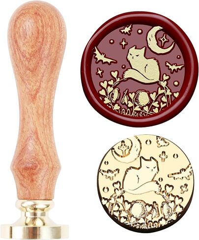 Halloween Wax Seal Stamp, Cat Moon Bat Sealing Wax Stamp, 25mm/1.0inch Removable Brass Head Sealing Stamp with Wooden Handle for Halloween Easter Party Invitation Envelope Greeting Card (H05) in Saudi Arabia