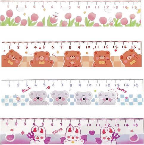4 Pcs Cute Cartoon Rulers 15cm Straight Ruler Acrylic Ruler Lovey Animal Ruler Cartoon Small Ruler Centimeter Measuring Ruler Journal Ruler (Cute Animal) in Saudi Arabia