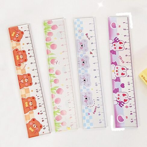 4 Pcs Cute Cartoon Rulers 15cm Straight Ruler Acrylic Ruler Lovey Animal Ruler Cartoon Small Ruler Centimeter Measuring Ruler Journal Ruler (Cute Animal) in Saudi Arabia