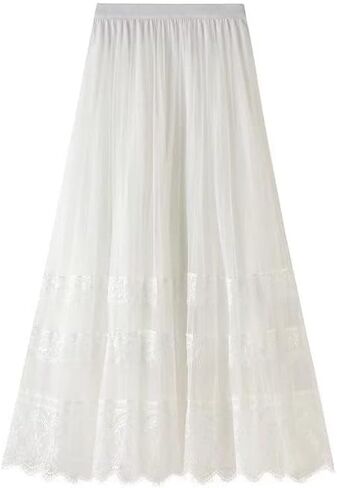 Sigdio Women Midi Skirt Elastic High Waist Lace Tulle Skirt Pleated Skirt in Saudi Arabia