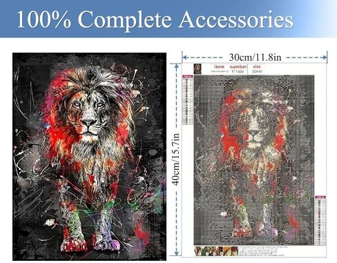 JFYHAB الأسد مجموعات الرسم الماسي للبالغين، 5D DIY الماس مجموعات الفن للمبتدئين جولة الحفر الكامل الماس اللوحة الحيوان للمنزل جدار الديكور هدية 12 × 16 بوصة in Kuwait