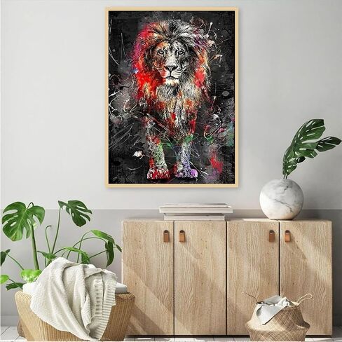 JFYHAB الأسد مجموعات الرسم الماسي للبالغين، 5D DIY الماس مجموعات الفن للمبتدئين جولة الحفر الكامل الماس اللوحة الحيوان للمنزل جدار الديكور هدية 12 × 16 بوصة in Kuwait