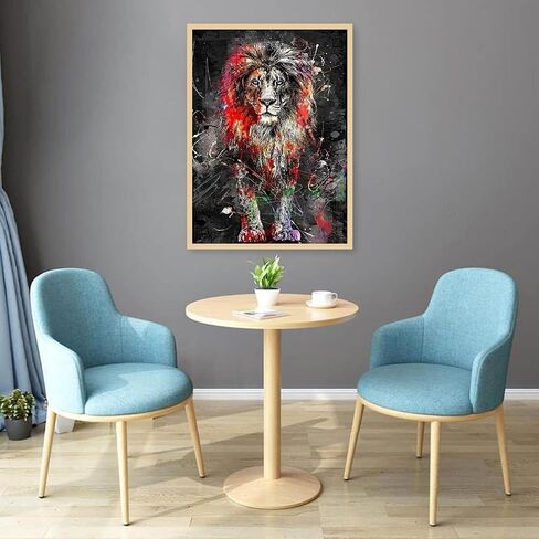 JFYHAB الأسد مجموعات الرسم الماسي للبالغين، 5D DIY الماس مجموعات الفن للمبتدئين جولة الحفر الكامل الماس اللوحة الحيوان للمنزل جدار الديكور هدية 12 × 16 بوصة in Kuwait