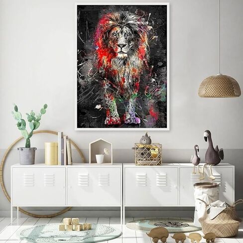 JFYHAB الأسد مجموعات الرسم الماسي للبالغين، 5D DIY الماس مجموعات الفن للمبتدئين جولة الحفر الكامل الماس اللوحة الحيوان للمنزل جدار الديكور هدية 12 × 16 بوصة in Kuwait