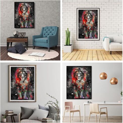 JFYHAB الأسد مجموعات الرسم الماسي للبالغين، 5D DIY الماس مجموعات الفن للمبتدئين جولة الحفر الكامل الماس اللوحة الحيوان للمنزل جدار الديكور هدية 12 × 16 بوصة in Kuwait