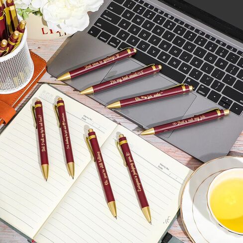 Cholemy 24 Pcs Christmas Funny Office Pens Bulk Snarky Office Pens Ballpoint Pens Brown Wood Bamboo Ballpoint Pens with Velvet Bags Funny Gifts for Women Men Office Friends in Kuwait