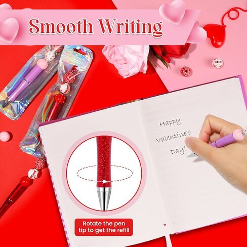 NEWEST 12 Pieces Valentine's Day Beadable Pens, Multicolor Bead Pens with 76 Beads & 20 Packaging Bags DIY Pen Making Kit Plastic Beaded Ballpoint Pens for Valentine's Day Gifts School Office Supplies in Saudi Arabia
