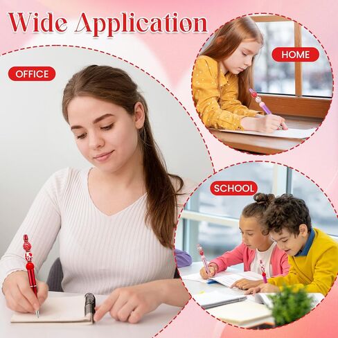 NEWEST 12 Pieces Valentine's Day Beadable Pens, Multicolor Bead Pens with 76 Beads & 20 Packaging Bags DIY Pen Making Kit Plastic Beaded Ballpoint Pens for Valentine's Day Gifts School Office Supplies in Saudi Arabia