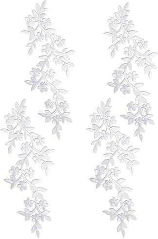 4 Pieces 10x5inch Long Patch Flower Vine with Leaf Iron on Patch Embroided Applique for Garment Curtain Pillow Blanket Trimming Shoes Jeans Clothing Embelishments (Silver) in Saudi Arabia