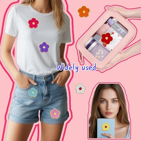 8 PCS 2.3 inch Flower Chenille Patches, Self Adhesive Patches for Clothing, Stick on Embroidered Patches for Bags,Iron on Patches for Hats, Patches for Backpacks, Patches for Jeans (Multicolour) in Kuwait