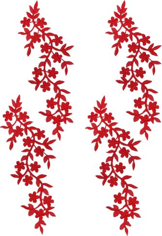 4 Pieces 10x5inch Long Patch Flower Vine with Leaf Iron on Patch Embroided Applique for Garment Curtain Pillow Blanket Trimming Shoes Jeans Clothing Embelishments (Silver) in Saudi Arabia