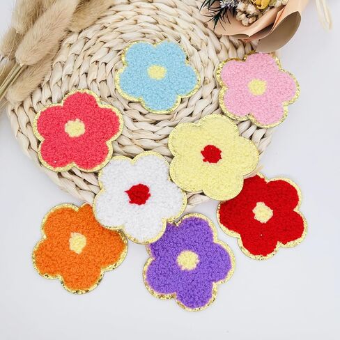 8 PCS 2.3 inch Flower Chenille Patches, Self Adhesive Patches for Clothing, Stick on Embroidered Patches for Bags,Iron on Patches for Hats, Patches for Backpacks, Patches for Jeans (Multicolour) in Kuwait