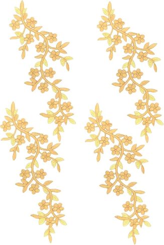 4 Pieces 10x5inch Long Patch Flower Vine with Leaf Iron on Patch Embroided Applique for Garment Curtain Pillow Blanket Trimming Shoes Jeans Clothing Embelishments (Silver) in Saudi Arabia