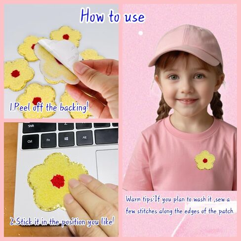 8 PCS 2.3 inch Flower Chenille Patches, Self Adhesive Patches for Clothing, Stick on Embroidered Patches for Bags,Iron on Patches for Hats, Patches for Backpacks, Patches for Jeans (Multicolour) in Kuwait