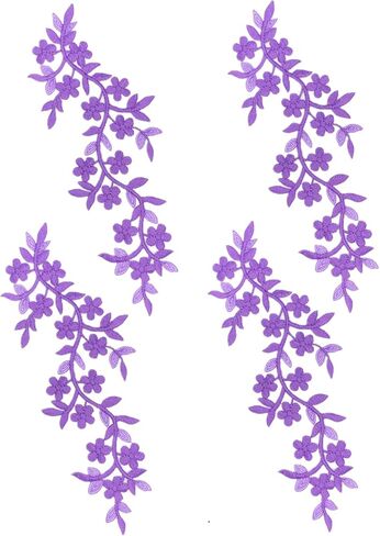 4 Pieces 10x5inch Long Patch Flower Vine with Leaf Iron on Patch Embroided Applique for Garment Curtain Pillow Blanket Trimming Shoes Jeans Clothing Embelishments (Silver) in Saudi Arabia