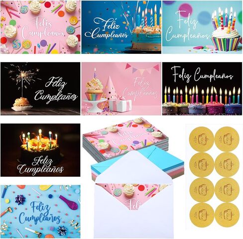 48 Pack Spanish Birthday Cards Bulk Birthday Cards with Envelopes and Stickers 4 x 6 Inch Feliz Cumpleaños Cards with Message Inside Greeting Cards for Friend, Coworker, Neighbor(Candles) in Kuwait
