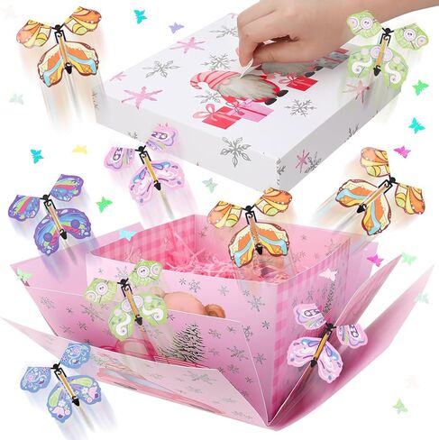 صندوق هدايا XLSXEXCL لعيد الميلاد المجيد، صندوق هدايا انفجار الفراشة، صندوق مفاجآت الفراشة الطائرة، هدية مفاجأة متفجرة DIY لعيد الميلاد وأعياد الميلاد وحفلات الزفاف والذكرى السنوية، 7.9 × 7.9 × 5.1 بوصة in Kuwait
