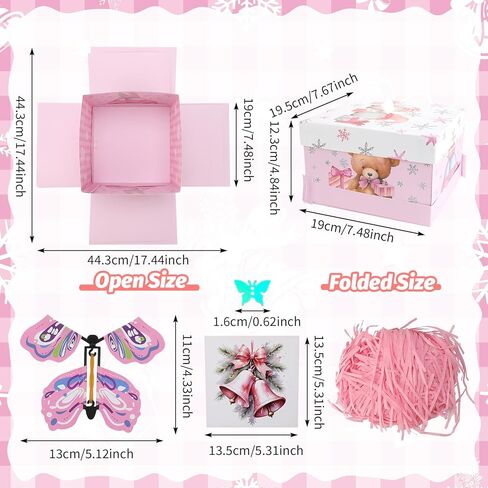 صندوق هدايا XLSXEXCL لعيد الميلاد المجيد، صندوق هدايا انفجار الفراشة، صندوق مفاجآت الفراشة الطائرة، هدية مفاجأة متفجرة DIY لعيد الميلاد وأعياد الميلاد وحفلات الزفاف والذكرى السنوية، 7.9 × 7.9 × 5.1 بوصة in Kuwait