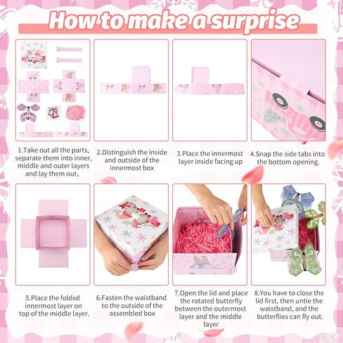صندوق هدايا XLSXEXCL لعيد الميلاد المجيد، صندوق هدايا انفجار الفراشة، صندوق مفاجآت الفراشة الطائرة، هدية مفاجأة متفجرة DIY لعيد الميلاد وأعياد الميلاد وحفلات الزفاف والذكرى السنوية، 7.9 × 7.9 × 5.1 بوصة in Kuwait