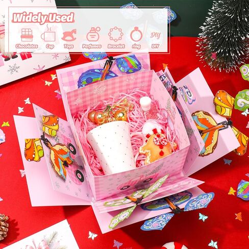 صندوق هدايا XLSXEXCL لعيد الميلاد المجيد، صندوق هدايا انفجار الفراشة، صندوق مفاجآت الفراشة الطائرة، هدية مفاجأة متفجرة DIY لعيد الميلاد وأعياد الميلاد وحفلات الزفاف والذكرى السنوية، 7.9 × 7.9 × 5.1 بوصة in Kuwait
