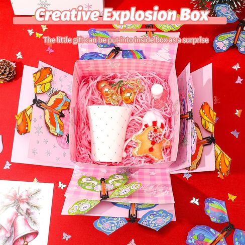 صندوق هدايا XLSXEXCL لعيد الميلاد المجيد، صندوق هدايا انفجار الفراشة، صندوق مفاجآت الفراشة الطائرة، هدية مفاجأة متفجرة DIY لعيد الميلاد وأعياد الميلاد وحفلات الزفاف والذكرى السنوية، 7.9 × 7.9 × 5.1 بوصة in Kuwait