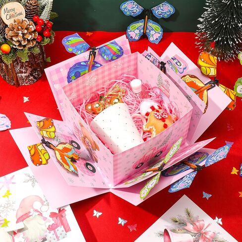 صندوق هدايا XLSXEXCL لعيد الميلاد المجيد، صندوق هدايا انفجار الفراشة، صندوق مفاجآت الفراشة الطائرة، هدية مفاجأة متفجرة DIY لعيد الميلاد وأعياد الميلاد وحفلات الزفاف والذكرى السنوية، 7.9 × 7.9 × 5.1 بوصة in Kuwait