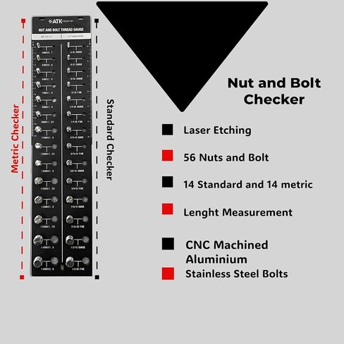 Thread Checker Standard and Metric, Nut and Bolt Thread Gauge, Screw Size Chart, 28 Sizes Base Plate - Aluminum Anodized with Stainless Steel Bolts (RED) in Saudi Arabia