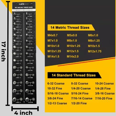 Thread Checker Standard and Metric, Nut and Bolt Thread Gauge, Screw Size Chart, 28 Sizes Base Plate - Aluminum Anodized with Stainless Steel Bolts (RED) in Saudi Arabia