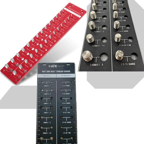 Thread Checker Standard and Metric, Nut and Bolt Thread Gauge, Screw Size Chart, 28 Sizes Base Plate - Aluminum Anodized with Stainless Steel Bolts (RED) in Saudi Arabia