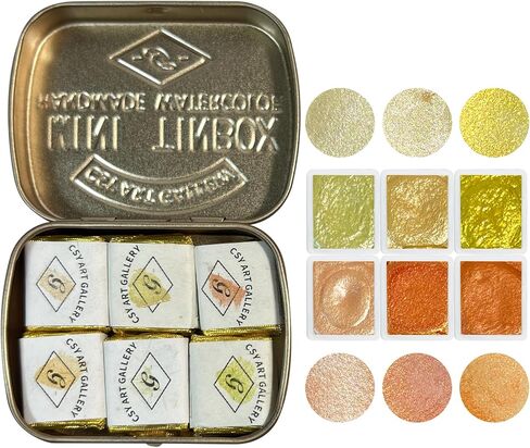 CSY art gallery Sparkly Handmade Watercolor Paint Palette Metallic Watercolors Painting Set Gift for Artists in Calligraphy, Hand Lettering, Junk Journaling (Peach Soda) in Saudi Arabia