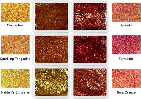 CSY art gallery Sparkly Handmade Watercolor Paint Palette Metallic Watercolors Painting Set Gift for Artists in Calligraphy, Hand Lettering, Junk Journaling (Peach Soda) in Saudi Arabia