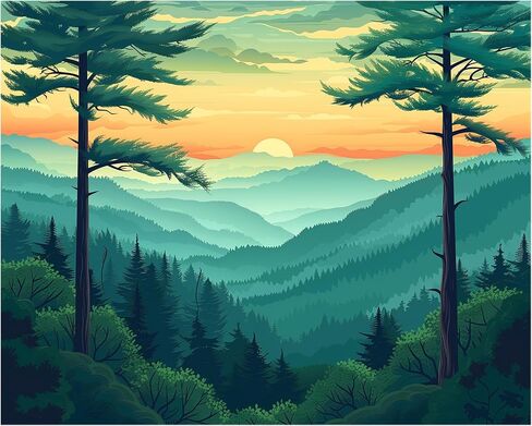 Great Smoky Mountains National Park Paint by Numbers Kit for Adults, Sunset Landscape DIY Paint by Number for Beginner, Forest Plant Acrylic Oil Painting Home Wall Decor(16×20inches, Unframe) in Saudi Arabia