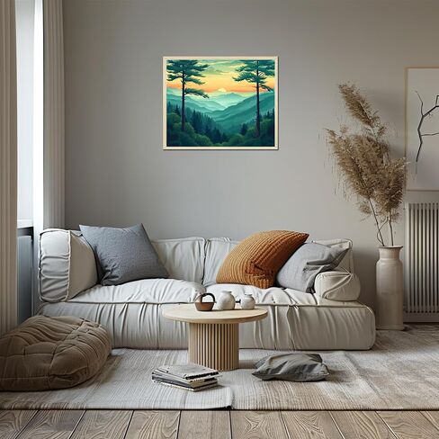 Great Smoky Mountains National Park Paint by Numbers Kit for Adults, Sunset Landscape DIY Paint by Number for Beginner, Forest Plant Acrylic Oil Painting Home Wall Decor(16×20inches, Unframe) in Saudi Arabia