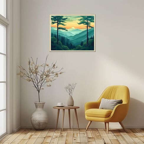 Great Smoky Mountains National Park Paint by Numbers Kit for Adults, Sunset Landscape DIY Paint by Number for Beginner, Forest Plant Acrylic Oil Painting Home Wall Decor(16×20inches, Unframe) in Saudi Arabia