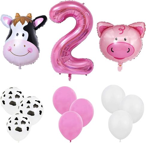InBy 18pcs Farm Animal Balloon for 2nd Birthday Party Decorations Pig Cow Head Second Farm Animal Theme Balloon Garland Arch 40" Number 2 Foil Balloon 12" Latex Balloon Baby Girl Shower Party Supplies in Saudi Arabia