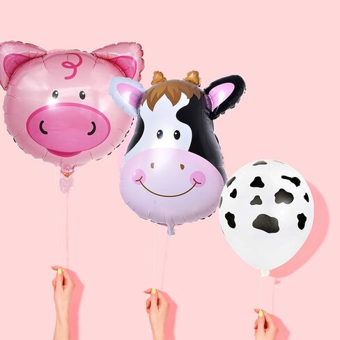 InBy 18pcs Farm Animal Balloon for 2nd Birthday Party Decorations Pig Cow Head Second Farm Animal Theme Balloon Garland Arch 40" Number 2 Foil Balloon 12" Latex Balloon Baby Girl Shower Party Supplies in Saudi Arabia