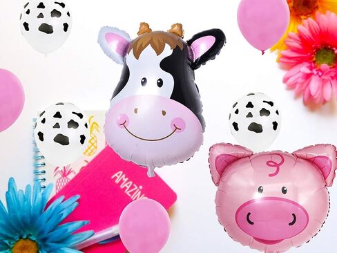 InBy 18pcs Farm Animal Balloon for 2nd Birthday Party Decorations Pig Cow Head Second Farm Animal Theme Balloon Garland Arch 40" Number 2 Foil Balloon 12" Latex Balloon Baby Girl Shower Party Supplies in Saudi Arabia
