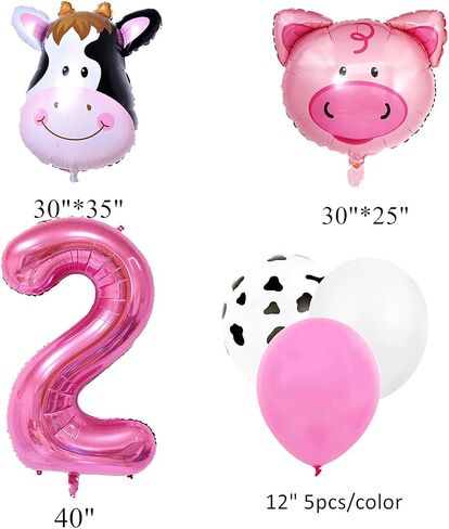 InBy 18pcs Farm Animal Balloon for 2nd Birthday Party Decorations Pig Cow Head Second Farm Animal Theme Balloon Garland Arch 40" Number 2 Foil Balloon 12" Latex Balloon Baby Girl Shower Party Supplies in Saudi Arabia