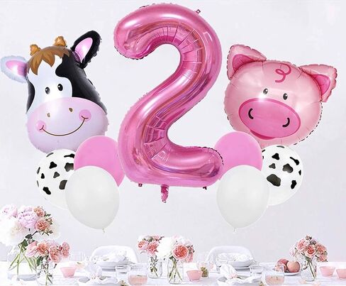 InBy 18pcs Farm Animal Balloon for 2nd Birthday Party Decorations Pig Cow Head Second Farm Animal Theme Balloon Garland Arch 40" Number 2 Foil Balloon 12" Latex Balloon Baby Girl Shower Party Supplies in Saudi Arabia