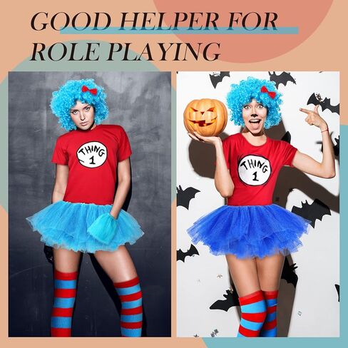 Jutom 2 Pieces Blue Wig Blue Afro Wig Funky Blue Thing Wig Blue Fuzzy Costume Wig for 100th Day of School Halloween Costume Party in Saudi Arabia