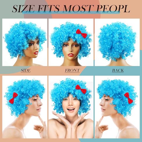 Jutom 2 Pieces Blue Wig Blue Afro Wig Funky Blue Thing Wig Blue Fuzzy Costume Wig for 100th Day of School Halloween Costume Party in Saudi Arabia