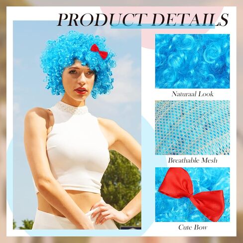 Jutom 2 Pieces Blue Wig Blue Afro Wig Funky Blue Thing Wig Blue Fuzzy Costume Wig for 100th Day of School Halloween Costume Party in Saudi Arabia